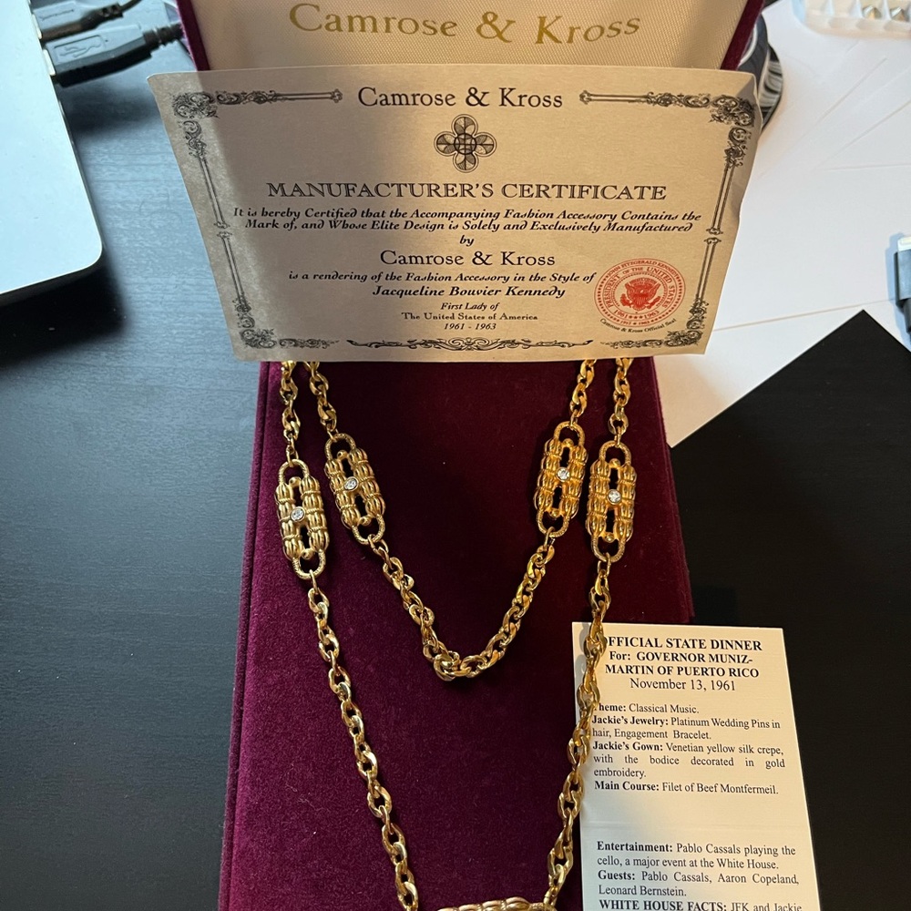 Camrose and Kross Jackie Kennedy Paperclip Necklace.  JBK.